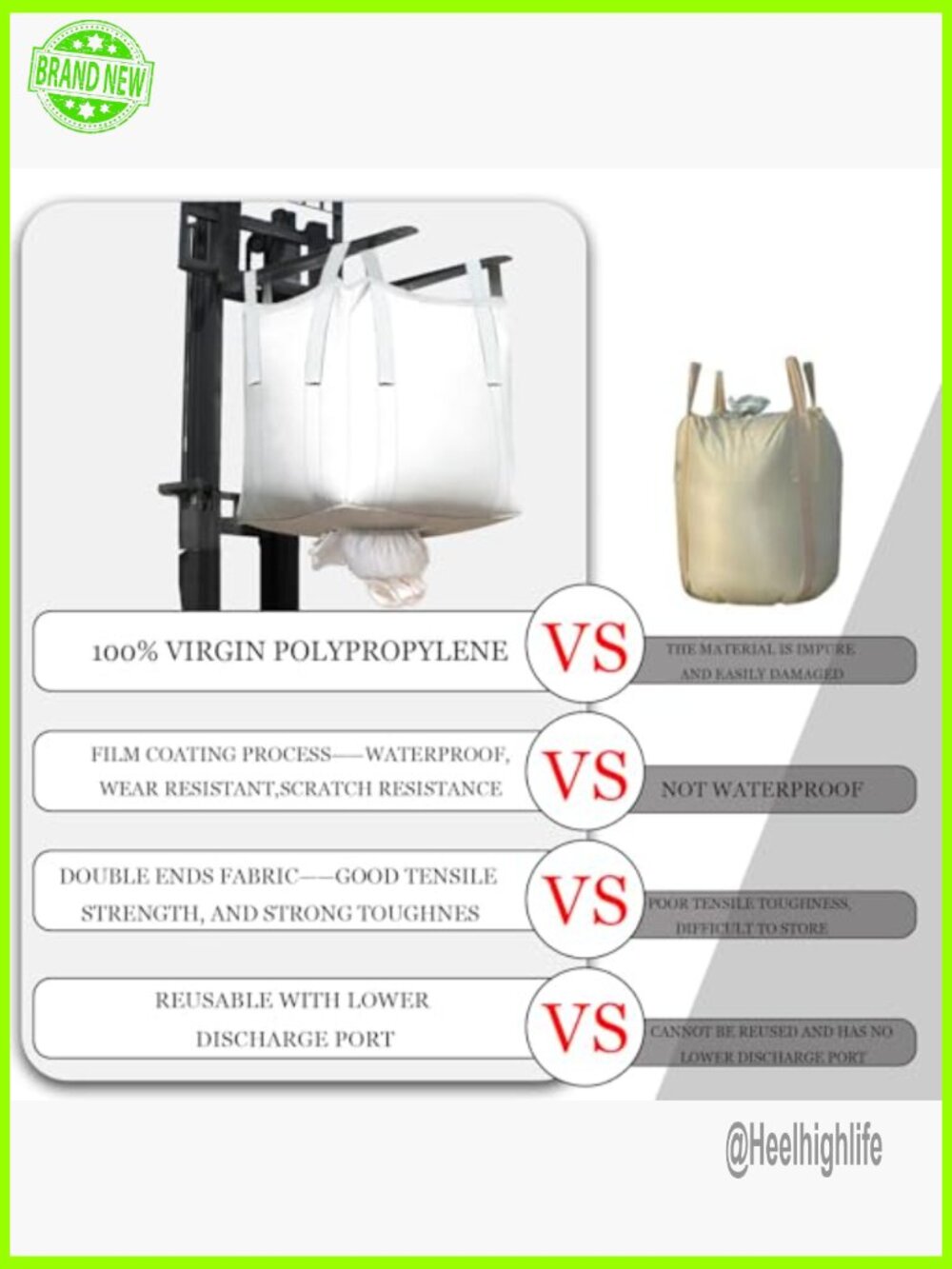 Large Woven Polypropylene Bulk Bags, 3300lb Capacity, 39.4" Size - Picture 6 of 7